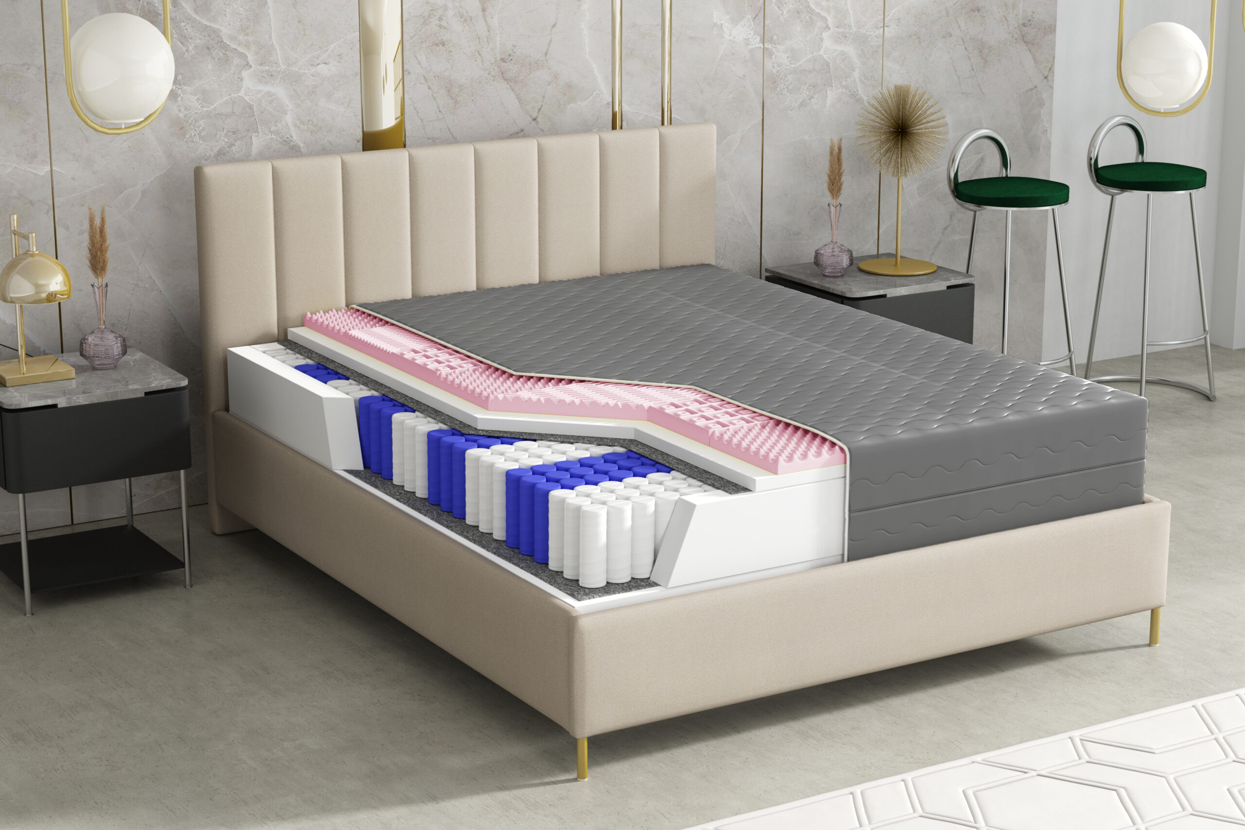 MATERAC SPRĘŻYNOWY KIESZENIOWY KDS LIVIO MASSAGE PLUS BLACK 140x200x22 CM - obrazek 2